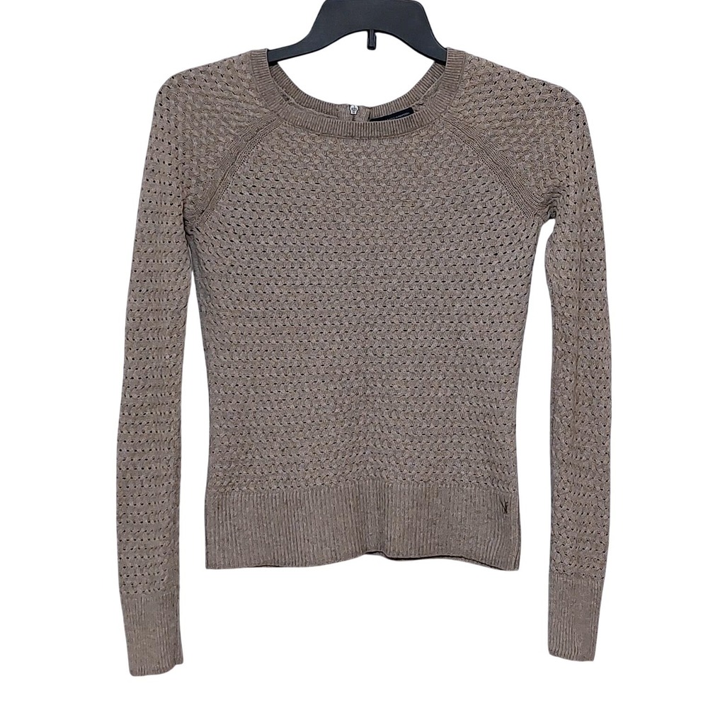 American Eagle Outfitters‎ Basketweave Knit Sweater Womens XS Tan Zipper Back